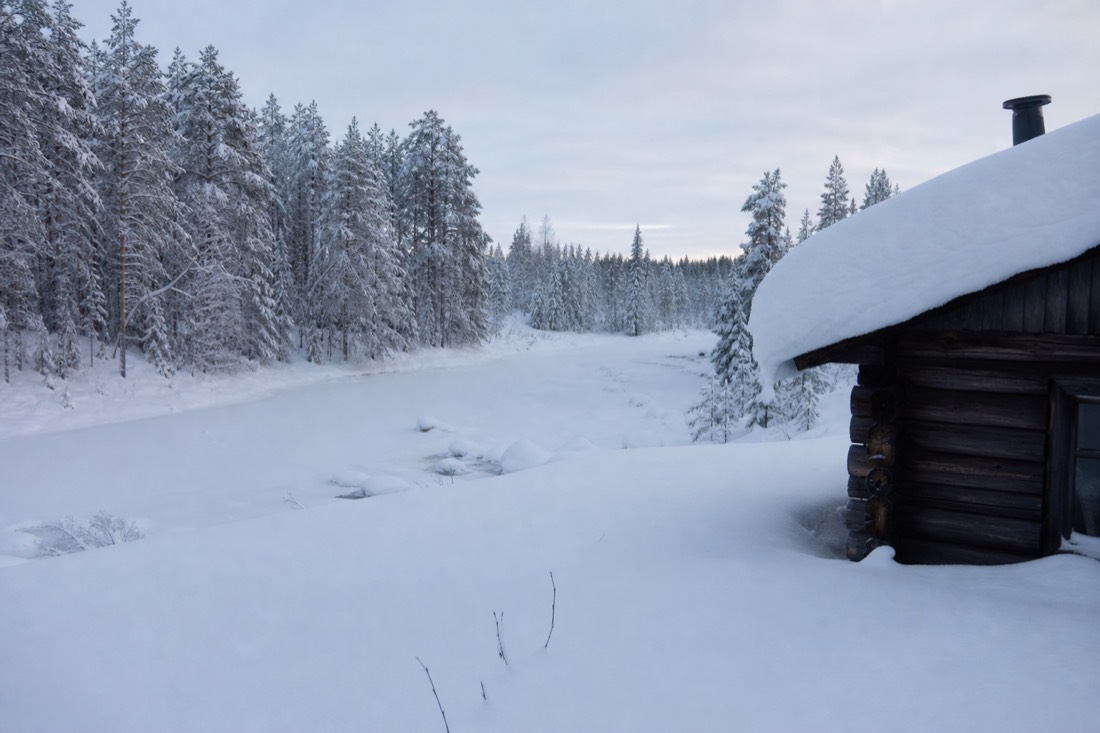 Snow-covered Finnish Lapland landscape in natural winter light